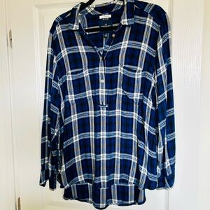 American Eagle Outfitters Boyfriend Fit Navy and White Checkered Shirt